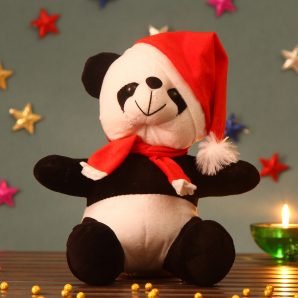 Adorable Panda Soft Toy with Santa Cap
