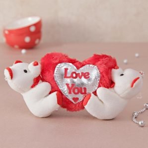 Two White Teddies with Heart Soft Toy