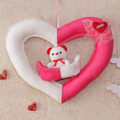 Pink and White Heart Shape Soft Toy